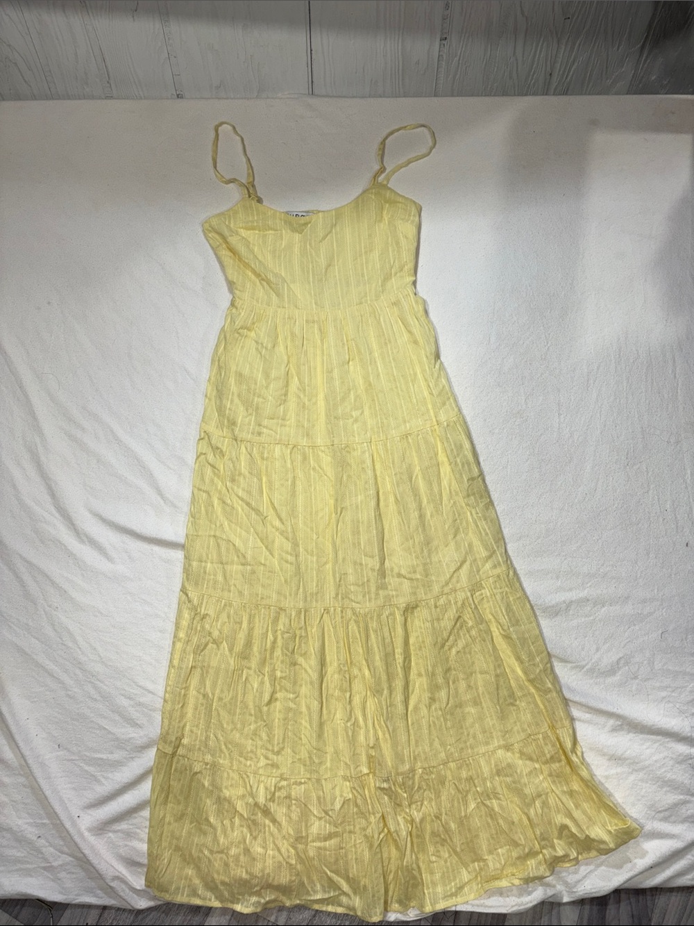 Wallflower Pastel Yellow Striped Tiered Smocked Maxi Sundress - Size XXS